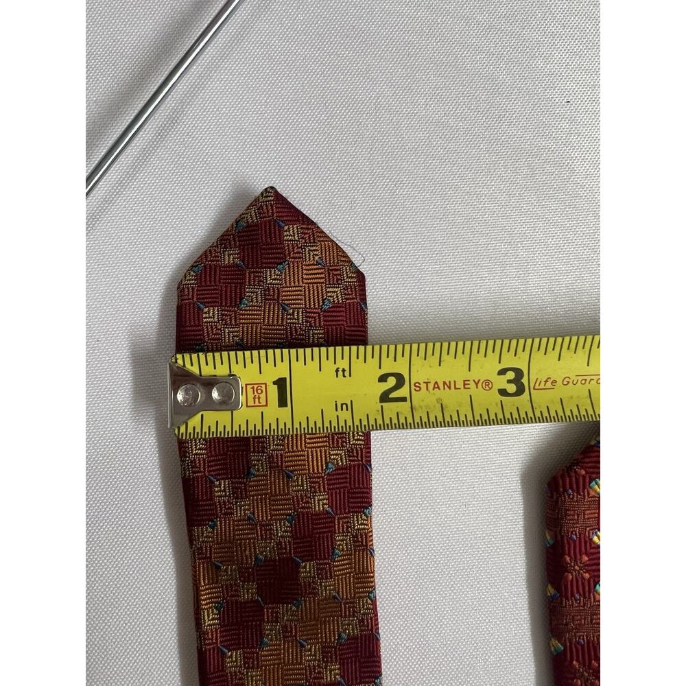 Set Of 3 DANIEL DE FASSON Handmade 100% Silk Tie Geometric Necktie Red Yellow - Picture 12 of 14
